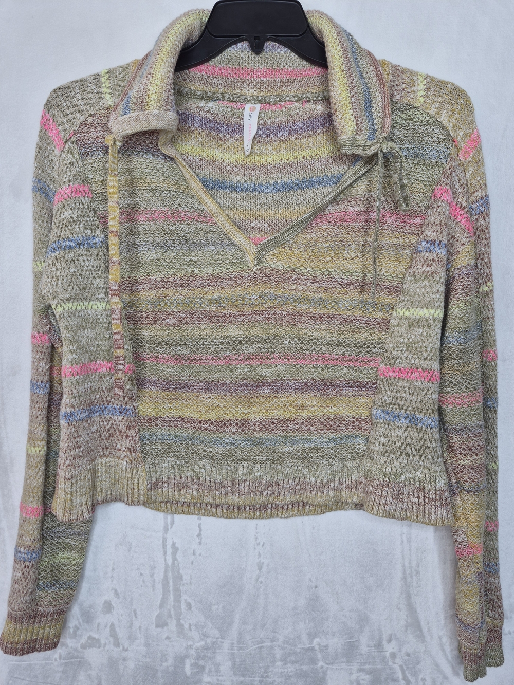 Daily Practice Anthropologie Space Dye Striped‎ V-Neck Collared Sweater Small